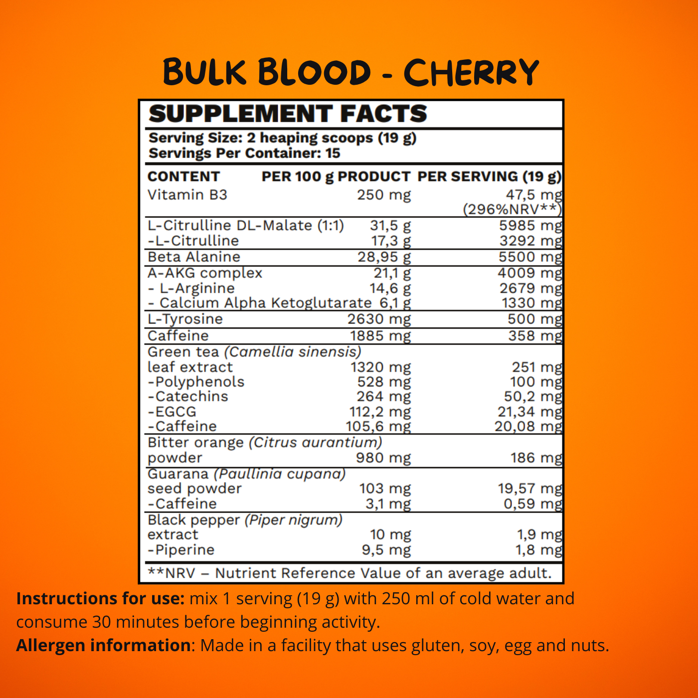 Bulk Bloedpomp - Hoge Pre-Workout - 300g - BeBulk Voeding