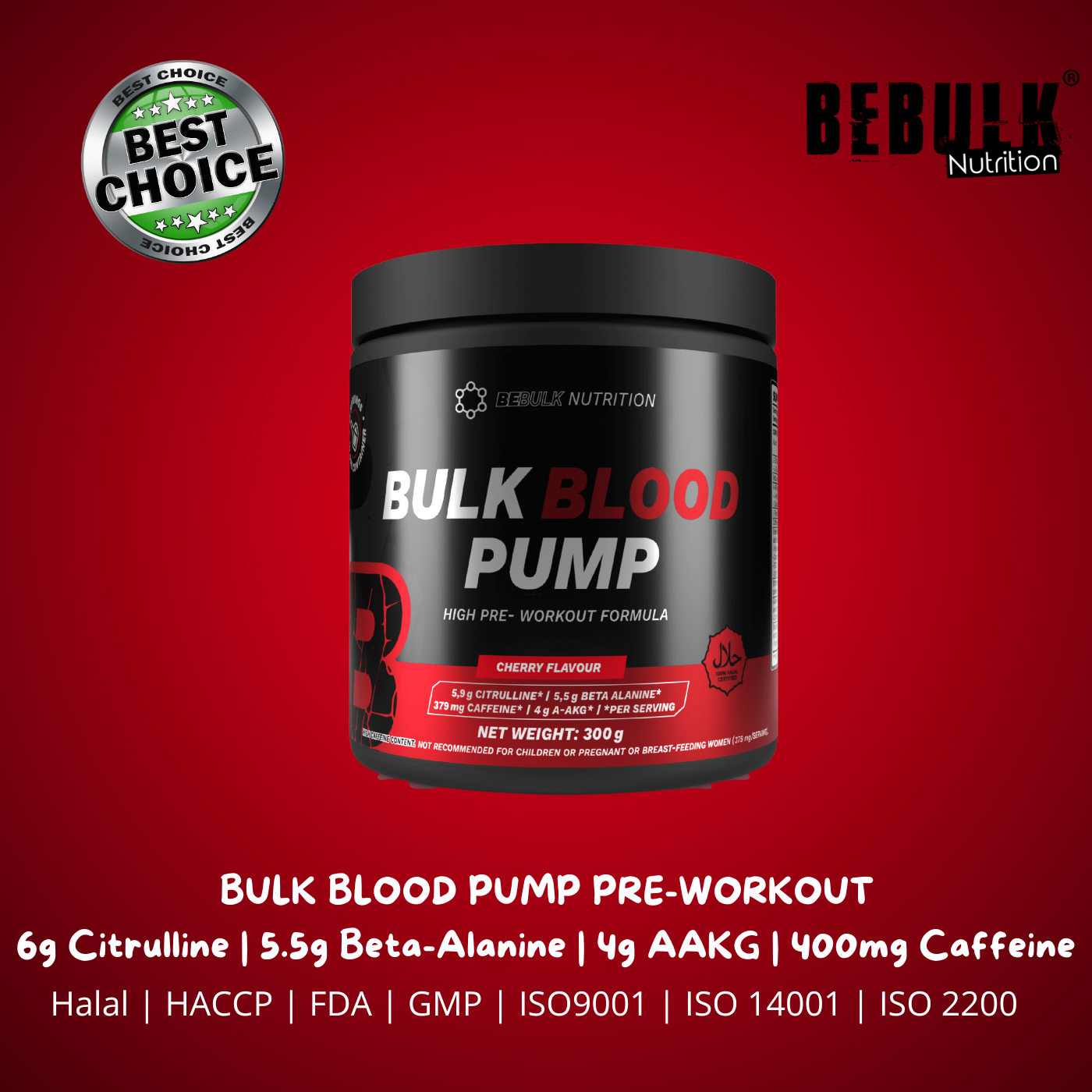 Bulk Blood Pump - High Pre-Workout - 300g - BeBulk Nutrition