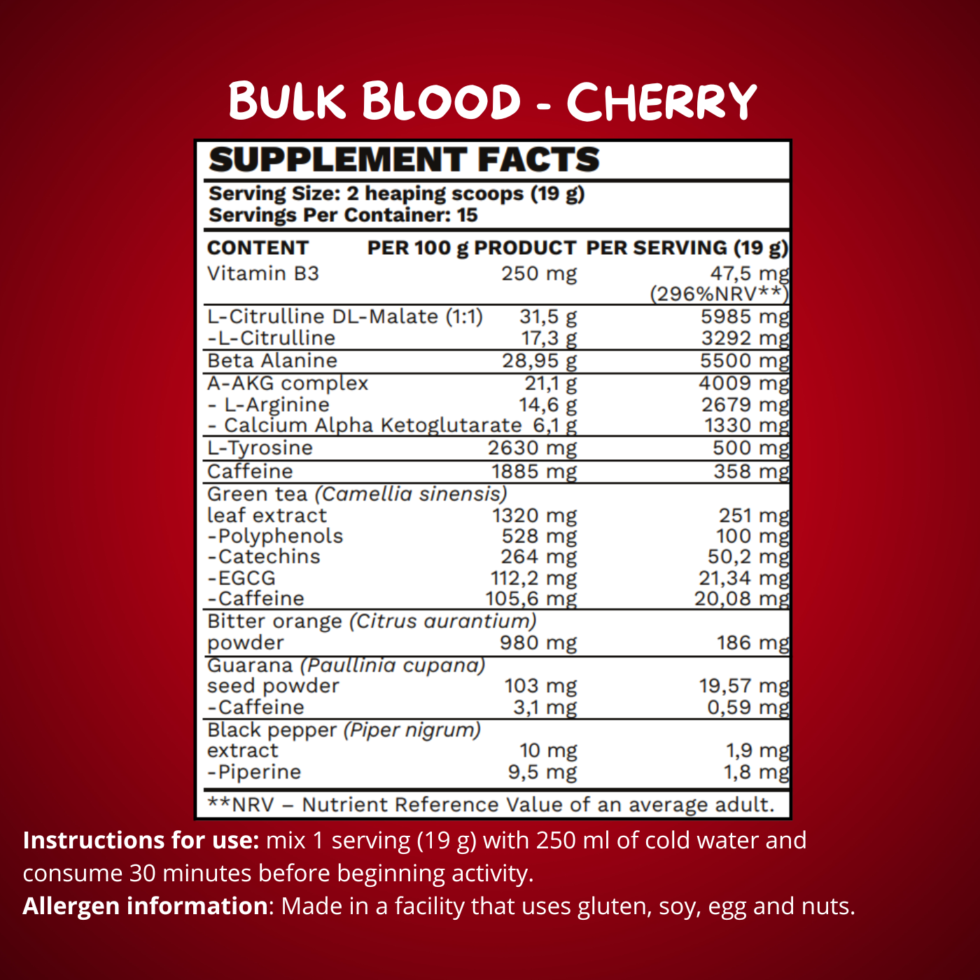 Bulk Blood Pump - High Pre-Workout - 300g - BeBulk Nutrition