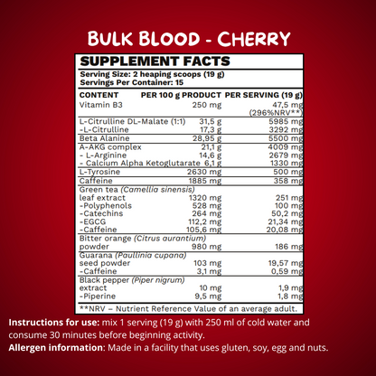 Bulk Blood Pump - High Pre-Workout - 300g - BeBulk Nutrition